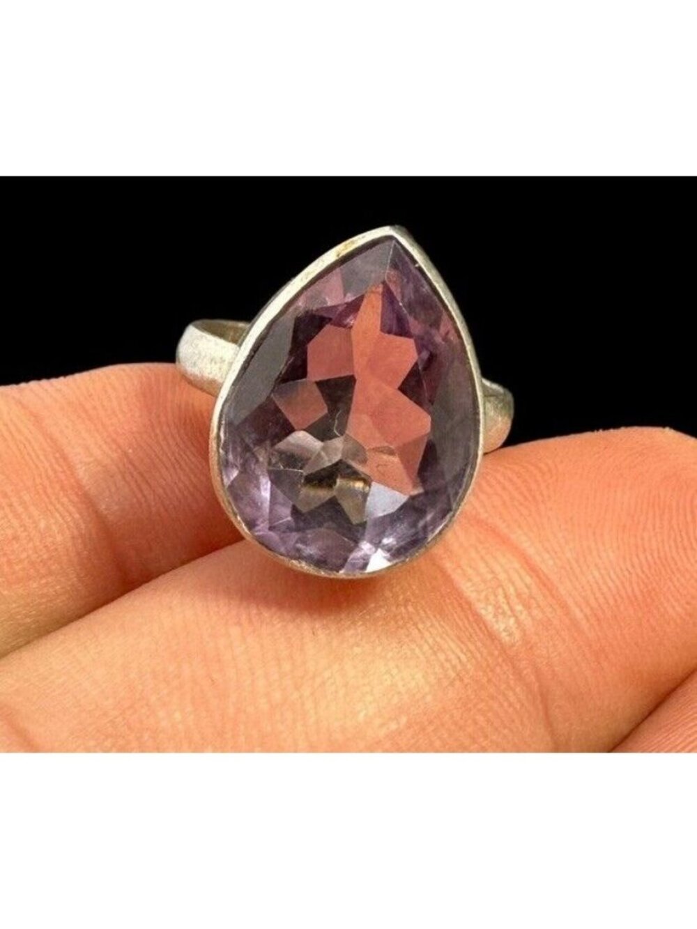 Vintage Sterling Silver Amethyst Ring Teardrop Gemstone Band Size 7